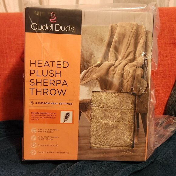 Cuddl Duds Heated Plush to Sherpa Throw Blanket – Tan | NWT in Box - Picture 1 of 9